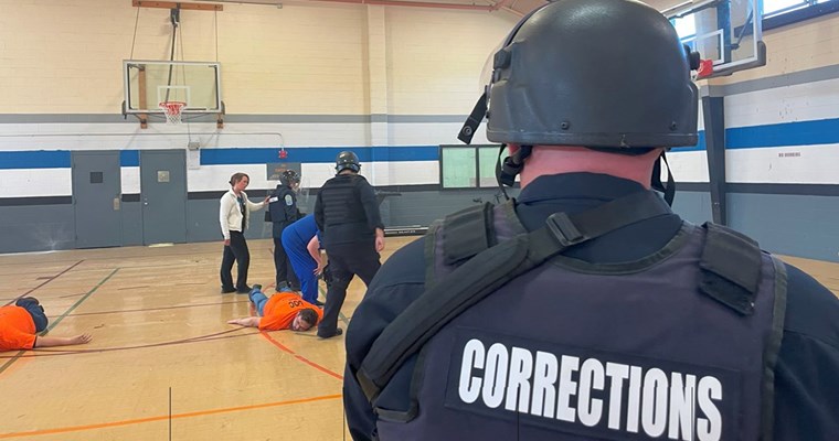 Corrections officers conducting drills at Bland Correctional Center